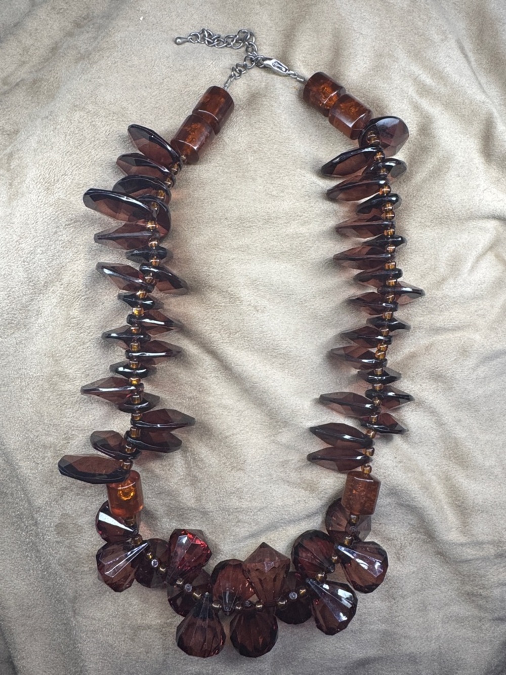 Brown/Amber Faceted Chunky Statement Necklace - Fashion Jewelry